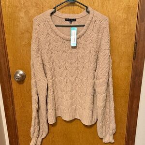 Love+Elle Cream Cable Crewneck Sweater